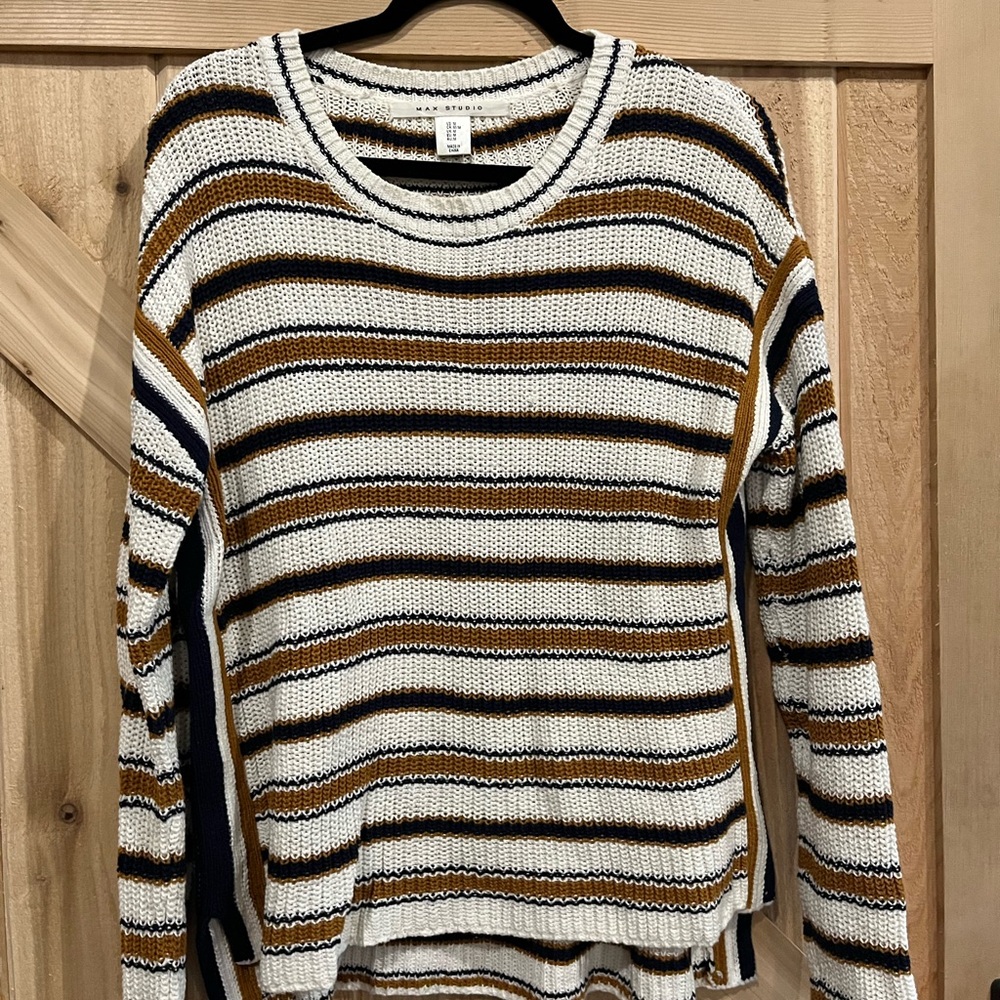 Max Studio Multicolor Striped Crew Neck Sweater